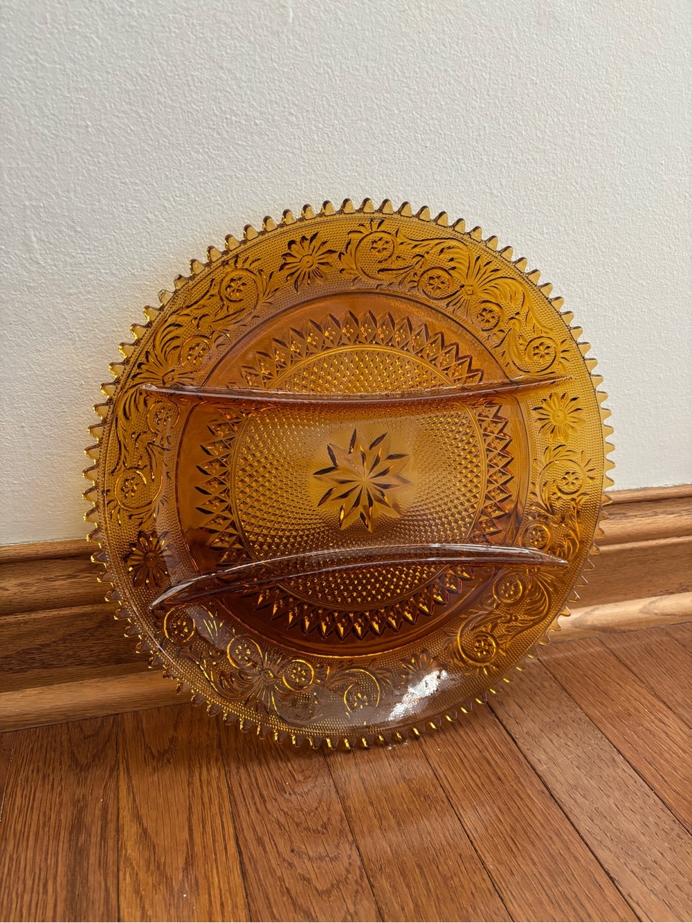 Vintage 1970's Amber Glass Relish Dish Serving Tray